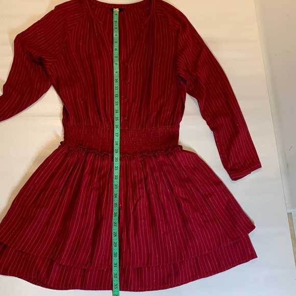 Rails Red Metallic Stripe Smocked Tiered Dress Small Festive Holiday Party - Picture 14 of 15